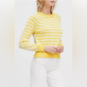 Banana Republic Striped Yellow White Crew Neck Sweater cotton blend cropped XXS